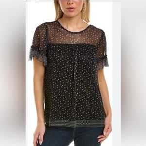 Max Studio Womens Knit Mesh Ruffled Short Sleeve Top